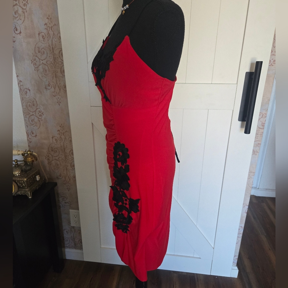 Red and Black Lace Dress 90s Vintage- Medium - Picture 6 of 10